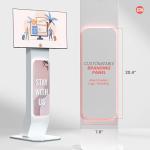 Brandable Kiosk Floor Stand for Displays – with Custom Branding Panel & LED Lights VESA 75x75 100x100 Monitor TV Tablet Displays – Lockable Secure (ADD-VFSKLED)