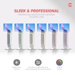 Brandable Kiosk Floor Stand for Displays – with Custom Branding Panel & LED Lights VESA 75x75 100x100 Monitor TV Tablet Displays – Lockable Secure (ADD-VFSKLED)