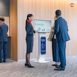 Brandable Kiosk Floor Stand for Displays – with Custom Branding Panel & LED Lights VESA 75x75 100x100 Monitor TV Tablet Displays – Lockable Secure (ADD-VFSKLED)