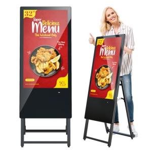 QIXZOCV MWE 32 Inch Digital Signage Display, Portable LCD Digital Kiosk, Advertising Display Poster, Android Kiosk with Auto Media Player, HDMI/USB