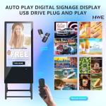 JIYANG 32 Inch Indoor Digital Signage Display,Floor Standing Advertising Digital Kiosk with Wheels,Portable LCD Poster Totem Support HDMI Input,Split Screen,Timed Open/Off,Android System