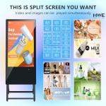 JIYANG 32 Inch Indoor Digital Signage Display,Floor Standing Advertising Digital Kiosk with Wheels,Portable LCD Poster Totem Support HDMI Input,Split Screen,Timed Open/Off,Android System