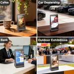 Digital Signage Display for Tabletop ,Interactive Digital Signage with Double 8 inch LCD Touch Screen and WIFI Connected,Rechargeable 23200mAh Battery,Portable Advertising Kiosk for Restaurants,Bar, Hotel ,Cafe (Black)