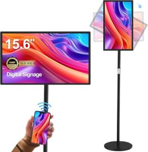 AYSTekMann 15.6" Digital Signage Display 10000 mAh Capacitive Touch Screen Advertising Display with Wireless Screen Mirroring, All in One LCD Screen HDMI-in with Android 11(2+32GB)