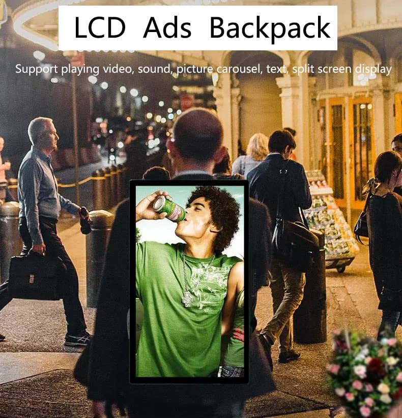 21" LCD Video Ad Backpack, 1920x1080 Resolution, Touch Screen