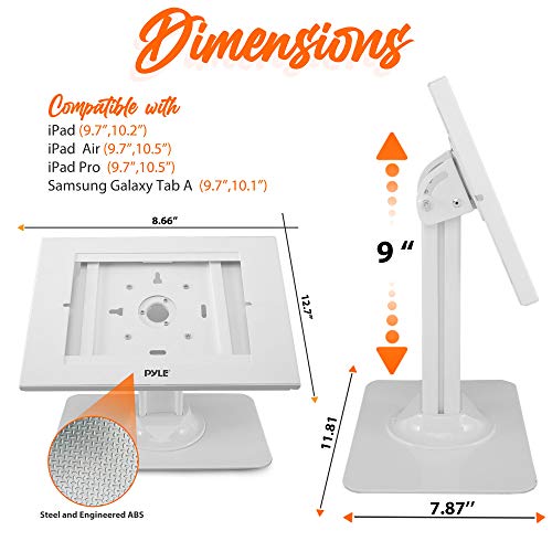 Pyle Tablet Security Stand w/ Lock & Key Rotation - White