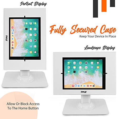 Pyle Tablet Security Stand w/ Lock & Key Rotation - White