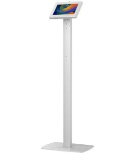Thin Floor Stand – CTA Tall Standing 360° Kiosk Display Tablet Holder w/Charger Access & Lock for iPad Air 11" M2 (2024) - iPad Pro 11" M4 (2024) - iPad 10.2" & 9.7-11" Tablets - White (PAD-CHKW)