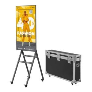 QIXZOCV 43 Inch Mobile Digital Signage Displays Kiosk with Flight Case, Portable Photo Booth Stand by with Screen Mirroring App Publishing, Advertising Display Poster, Android OS