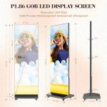 P1.86 GOB Spliceable LED Poster Screen with Flight Case, Foldable LED Digital Signage Advertising Display Kiosk with Publishing System, Portable Digital Poster for Events and Rentals (2 Panels), Black