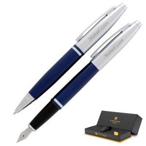 Personalized Engraved Cross Pen Set - Blue Chrome