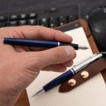 Personalized Engraved Cross Pen Set - Blue Chrome