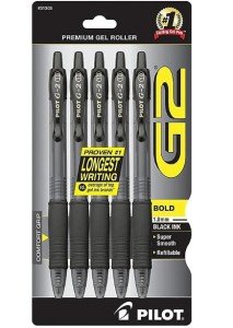 Pilot G2 Bold Black Gel Pens - Pack of 5