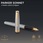 Parker Sonnet Stainless Steel Fountain Pen with Gold Trim