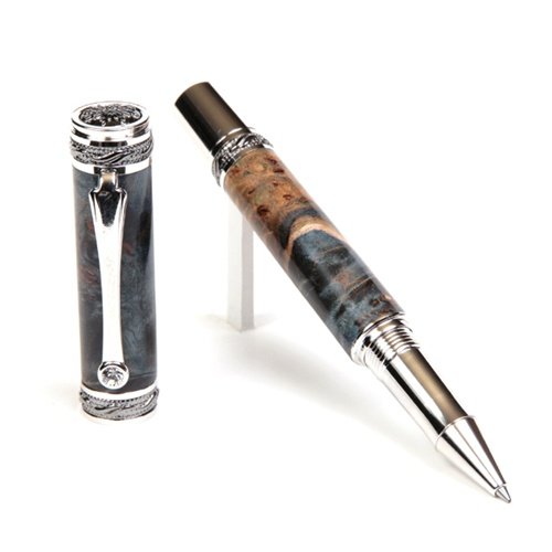 Black Titanium Blue Maple Burl Rollerball Pen by Lanier