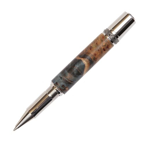 Black Titanium Blue Maple Burl Rollerball Pen by Lanier