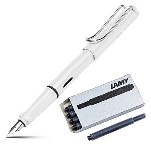 Lamy Safari White Fountain Pen with Black Inks