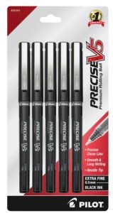 Pilot Precise V5 Black Pens, Extra-Fine 5-Pack