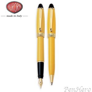 Aurora Ipsilon Yellow Fountain Pen with Free Ballpoint