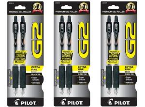 Pilot G2 Black Ink Extra Fine Gel Pens - 6 Pack