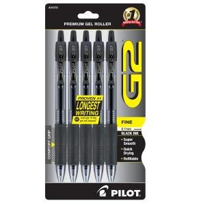 Pilot G2 Fine Point Black Gel Ink Pens 5-Pack