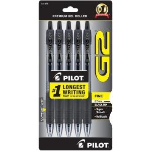 Pilot G2 Fine Point Gel Ink Pens, Black, 5 Pack