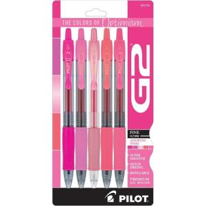 Pilot G2 Fine Point Gel Pens, Pink Inks, 5-Pack