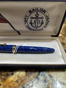 Sailor 1911 Marble Blue Fountain Pen with Gold Nib