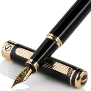 Scriveiner Luxury Fountain Pen - Black 24K Gold Finish