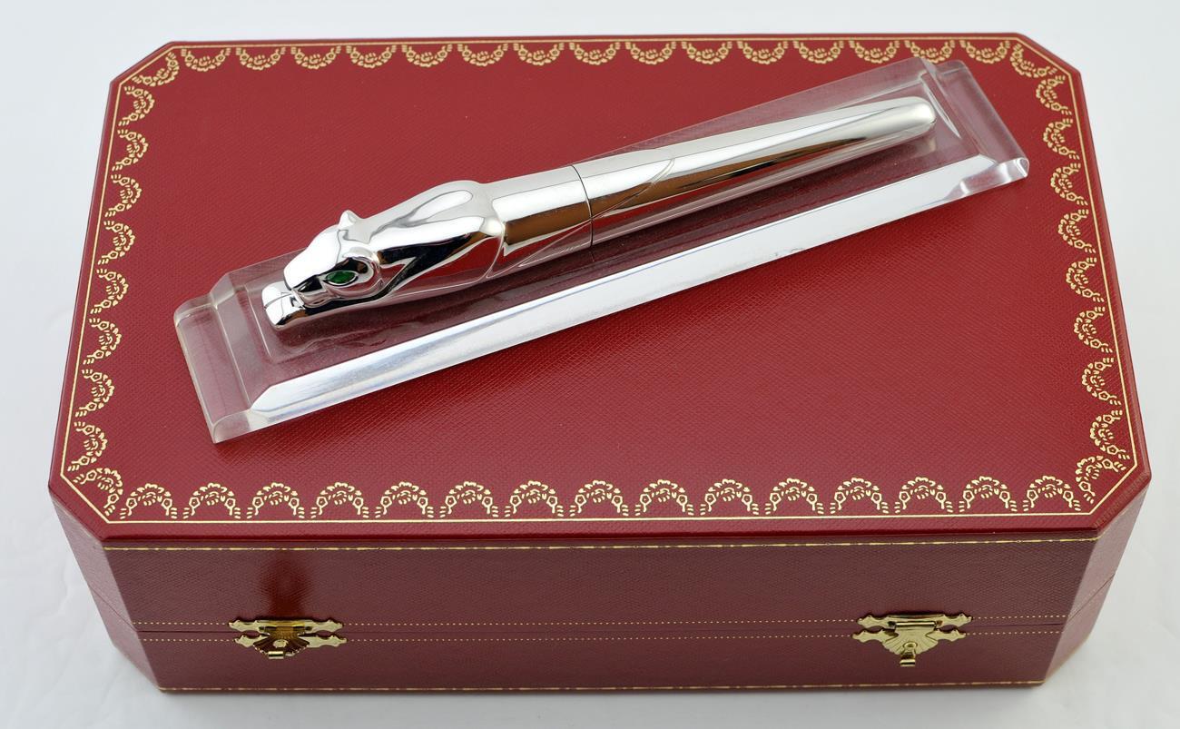 Cartier Panther Solid Silver Fountain Pen 18K Gold