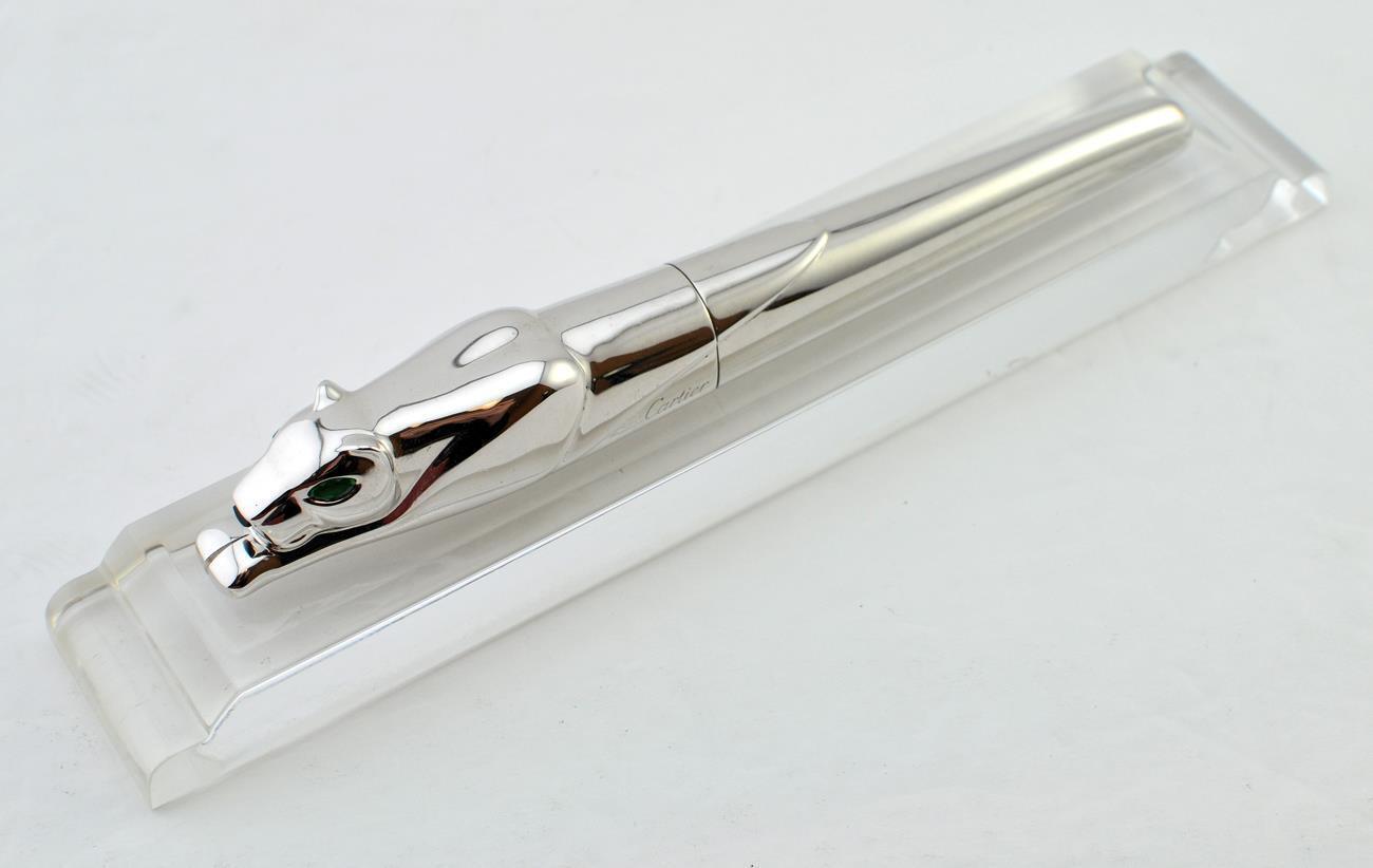 Cartier Panther Solid Silver Fountain Pen 18K Gold