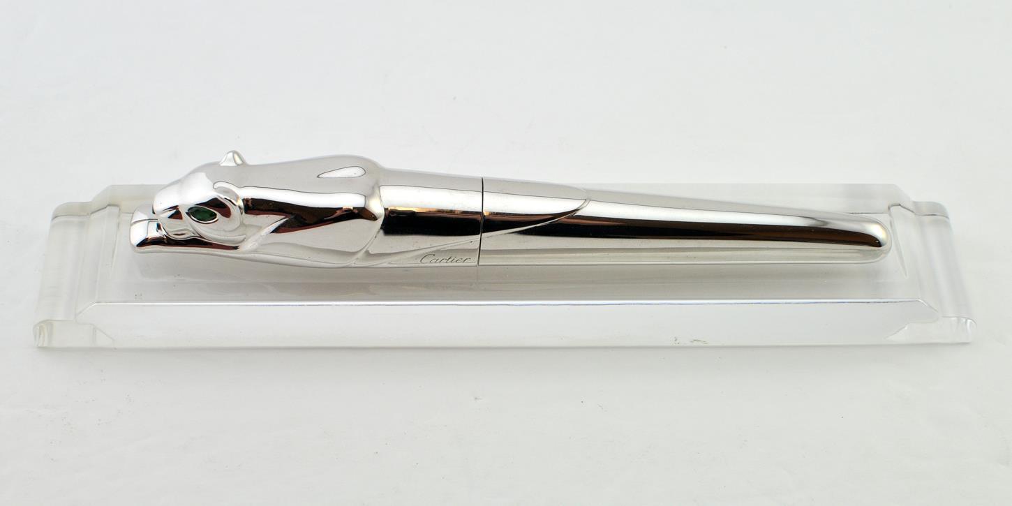Cartier Panther Solid Silver Fountain Pen 18K Gold