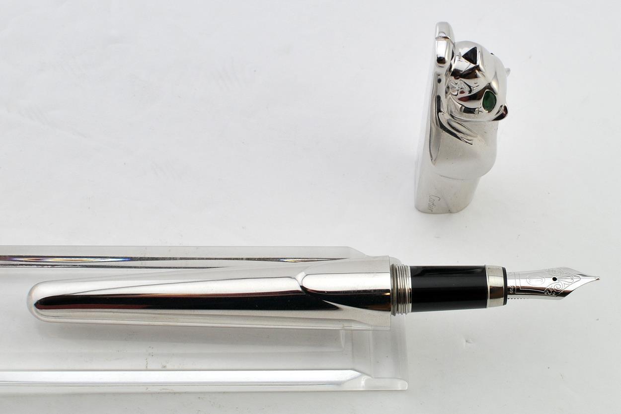 Cartier Panther Solid Silver Fountain Pen 18K Gold