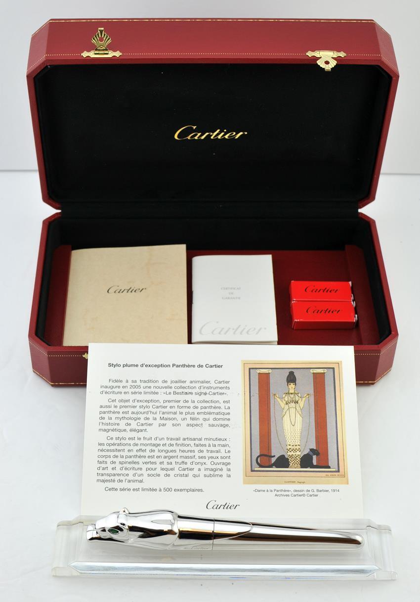 Cartier Panther Solid Silver Fountain Pen 18K Gold