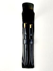 Vtg Waterman Fountain and Ball Point Pen Set Red & Black Gold Trim Leather Case!