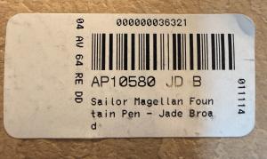 Sailor Magellan Jade Fountain Pen Broad 14K Gold Nib Celluloid Chrome Blue Ink