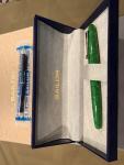 Sailor Magellan Jade Fountain Pen Broad 14K Gold Nib Celluloid Chrome Blue Ink