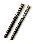 Vtg Waterman Fountain and Ball Point Pen Set Red & Black Gold Trim Leather Case!