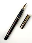Vtg Waterman Fountain and Ball Point Pen Set Red & Black Gold Trim Leather Case!