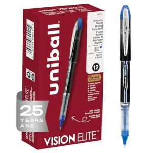 Uniball Vision Elite Blue Rollerball Pens, 12-Pack