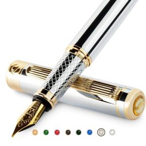 Scriveiner Silver Chrome Luxury Fountain Pen Set