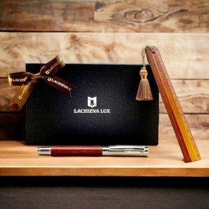 LACHIEVA Elegant Rosewood Rollerball Pen Set