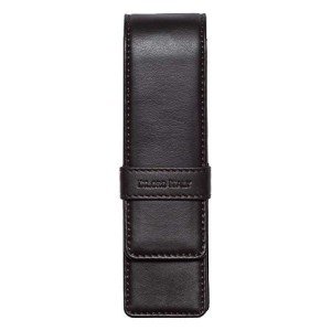 DiLoro Espresso Leather Double Pen Case Holder