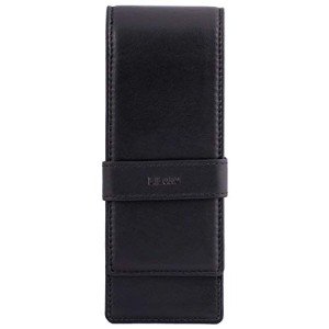 DiLoro Elegant Leather Triple Pen Case, Black