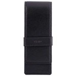 DiLoro Elegant Leather Triple Pen Case, Black