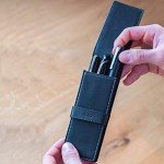 DiLoro Elegant Leather Triple Pen Case, Black