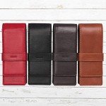 DiLoro Elegant Leather Triple Pen Case, Black