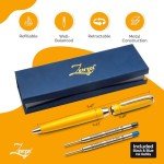 ZenZoi Yellow Ballpoint Pen – Refillable, Luxury Pen for Women, Men. Smooth Writing Premium Schmidt Ink Refills. Fancy, High End Pen Gift Set. Retractable, Professional, Journaling pen