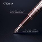 Vandro Complete Luxury Fountain Pen Set - Comfortable Grip with Smooth Fine Nib - Includes 10 Pack Ink Cartridges, Black Ink Bottle, Ink Refill Converter & Gift Box - Rose Gold