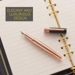 Vandro Complete Luxury Fountain Pen Set - Comfortable Grip with Smooth Fine Nib - Includes 10 Pack Ink Cartridges, Black Ink Bottle, Ink Refill Converter & Gift Box - Rose Gold